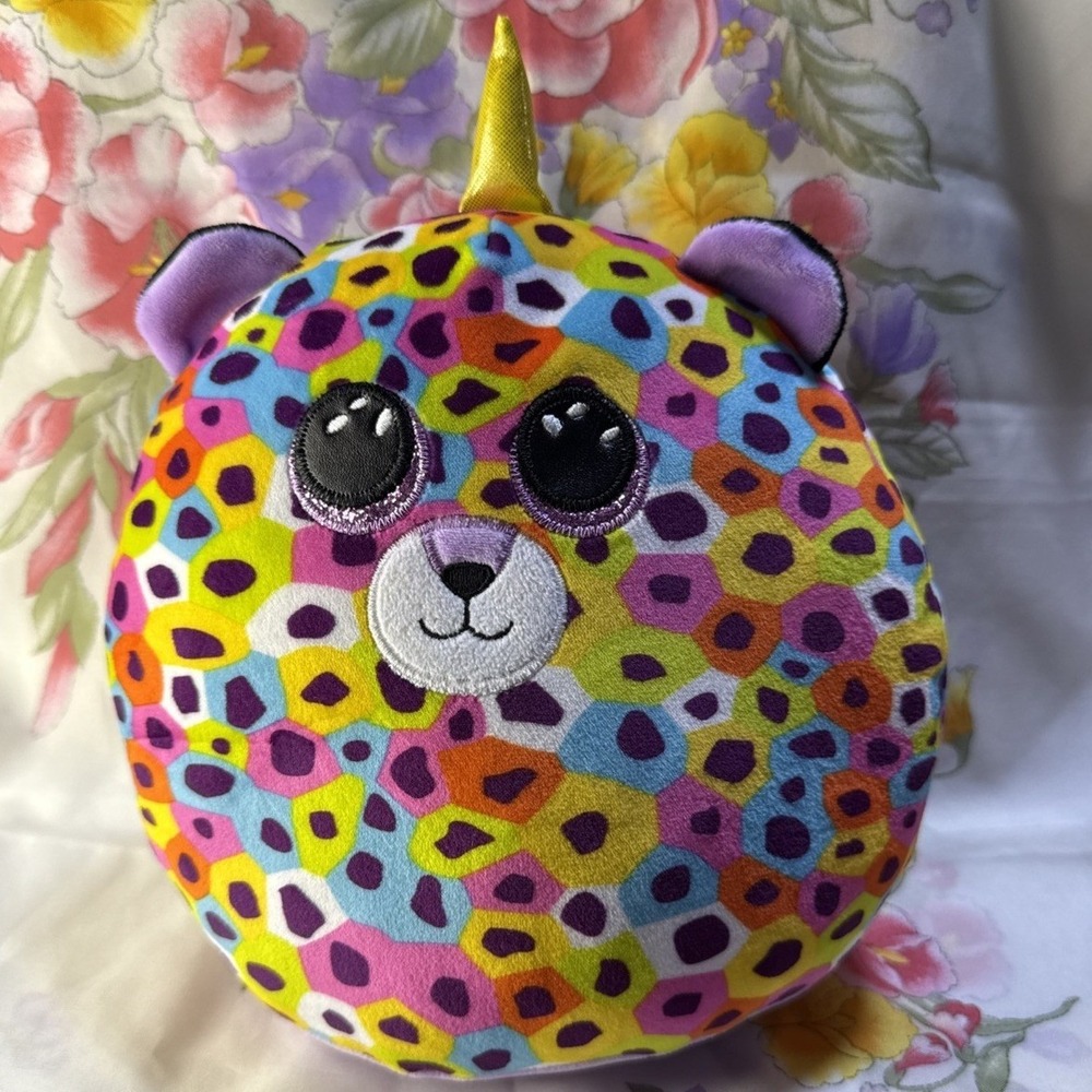 Ty Squish-A-Boos Giselle Leopard‎ 10" Rainbow Plush Unicorn Horn Squishy Toy